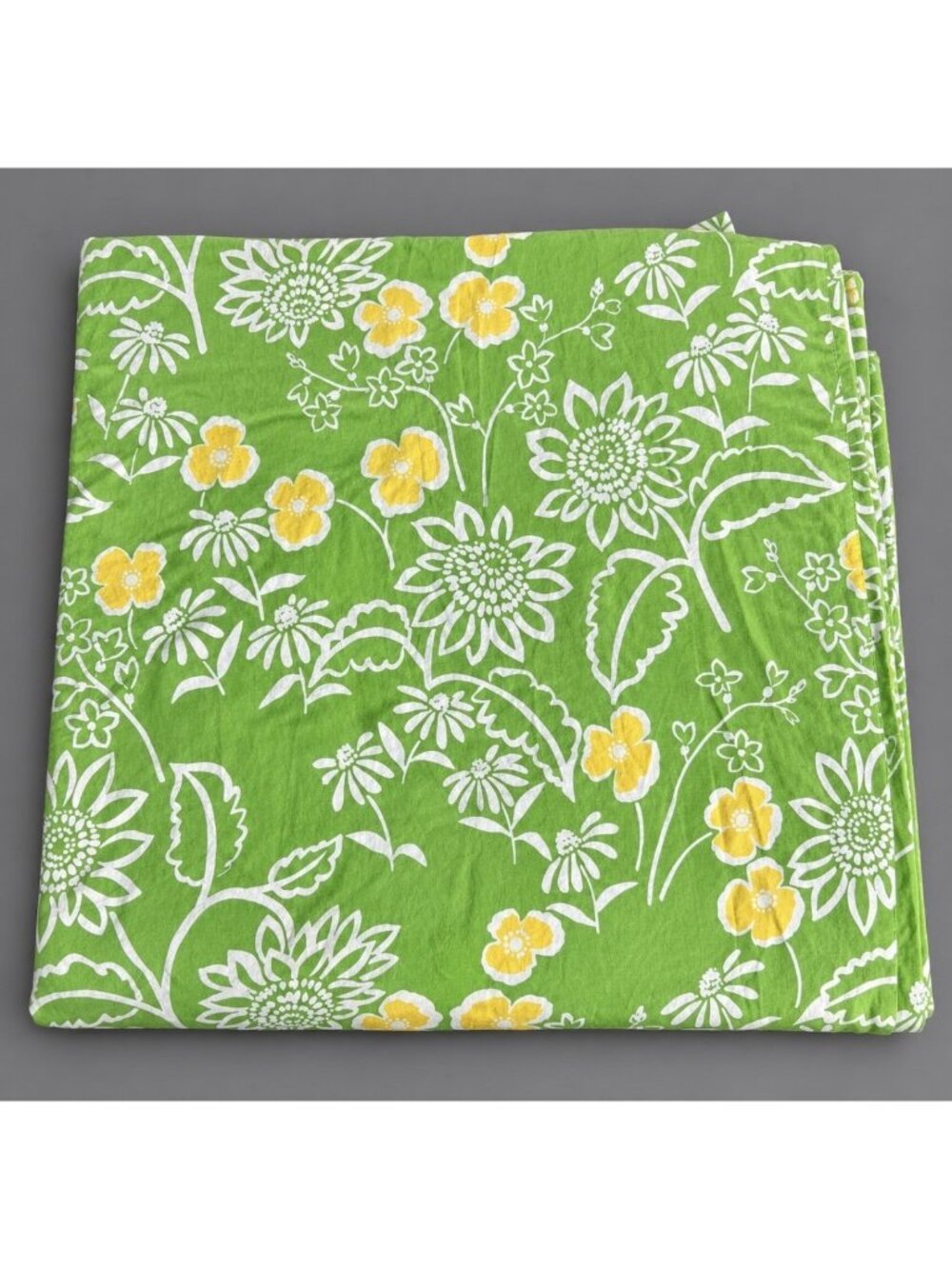 THE COMPANY STORE King Size Duvet Cover Bright Green/Yellow White Floral Print